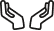 Ein schwarzes Icon von zwei nach innen zeigenden Händen.