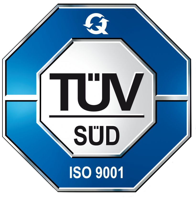 Ein TÜV Süd ISO 9001 Zertifikat in Form eines Achtecks.